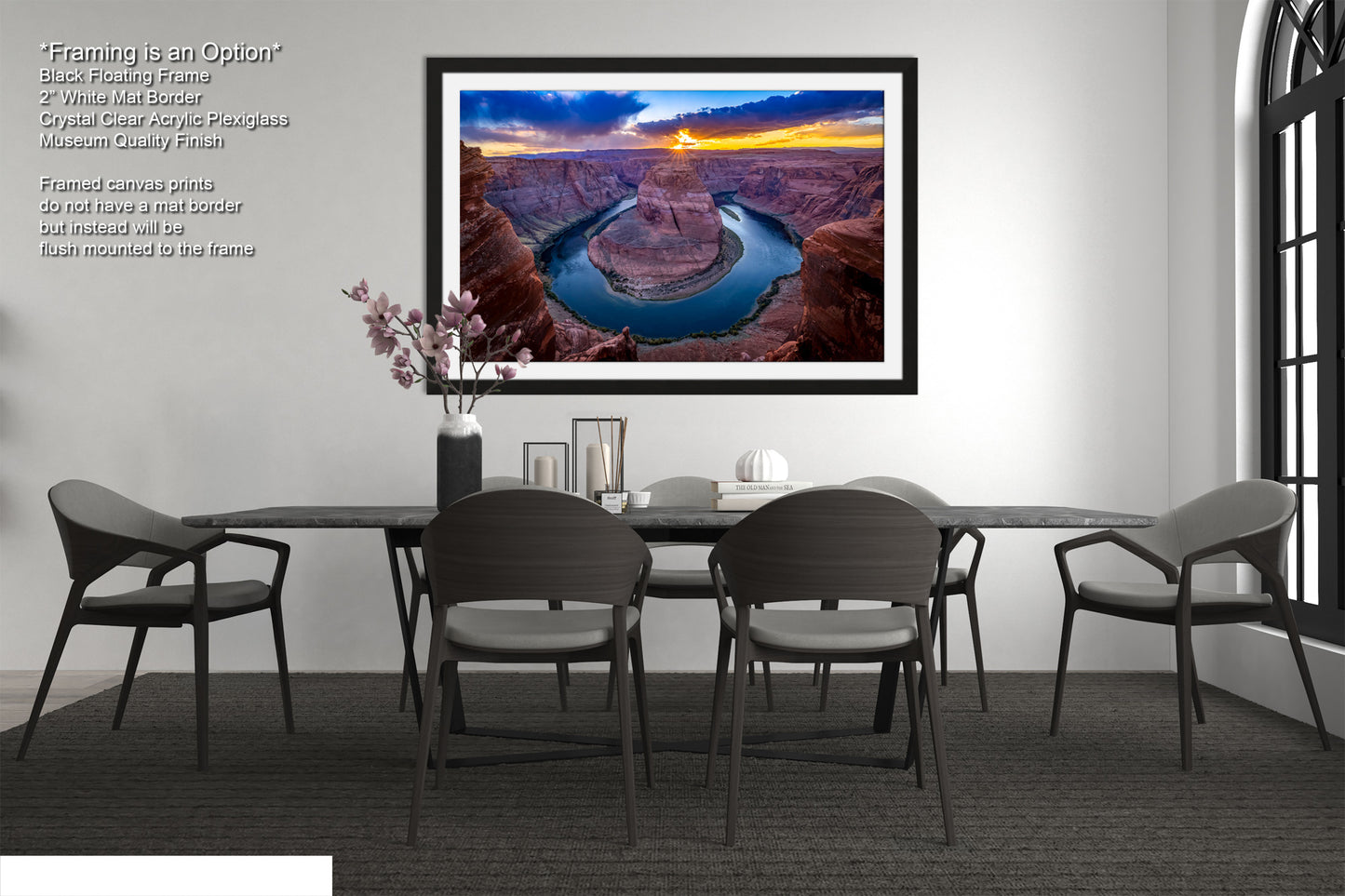 a picture of a dining room with a table and chairs