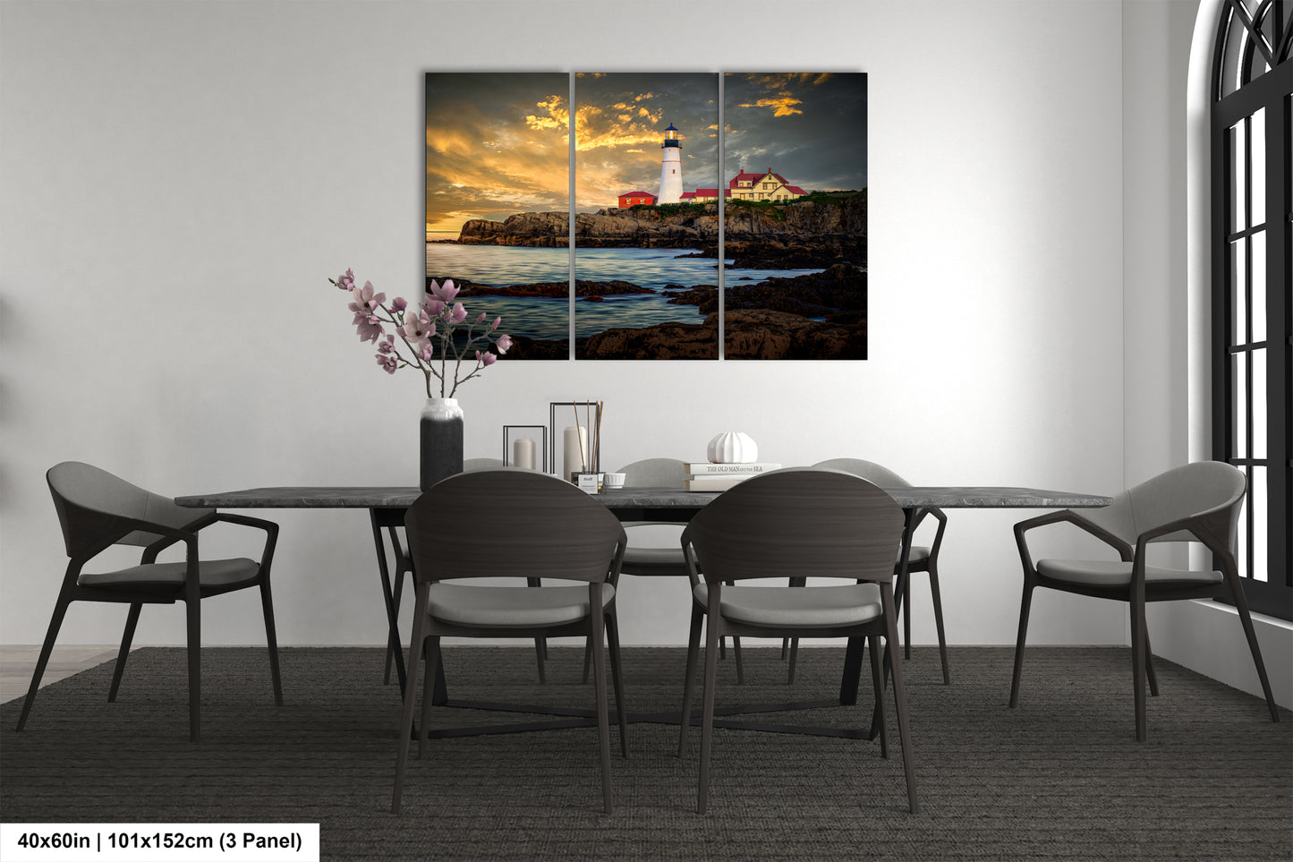 a dining room with a table and chairs