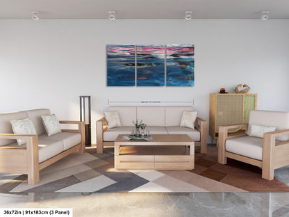 a living room filled with furniture and a painting on the wall