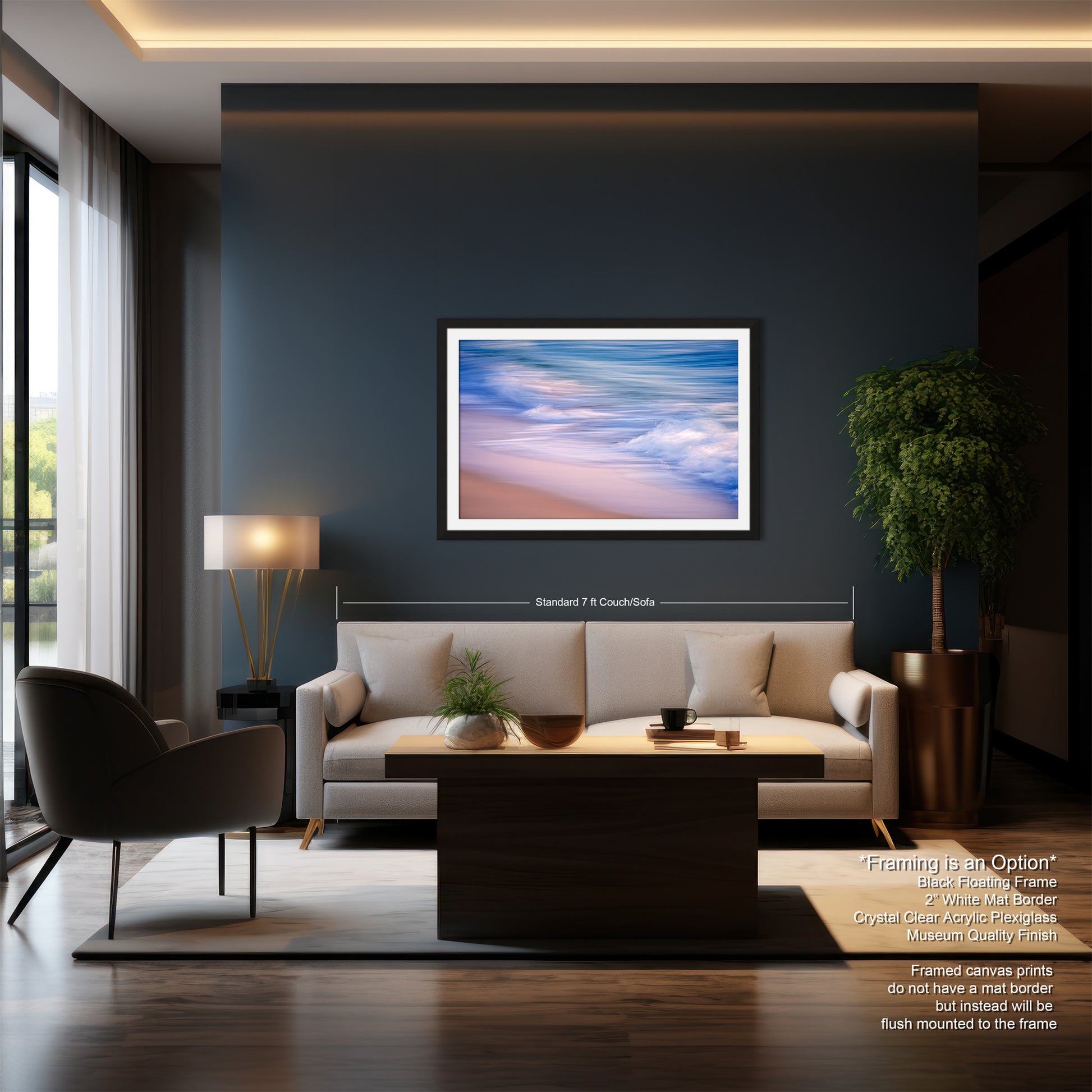 a living room filled with furniture and a painting on the wall