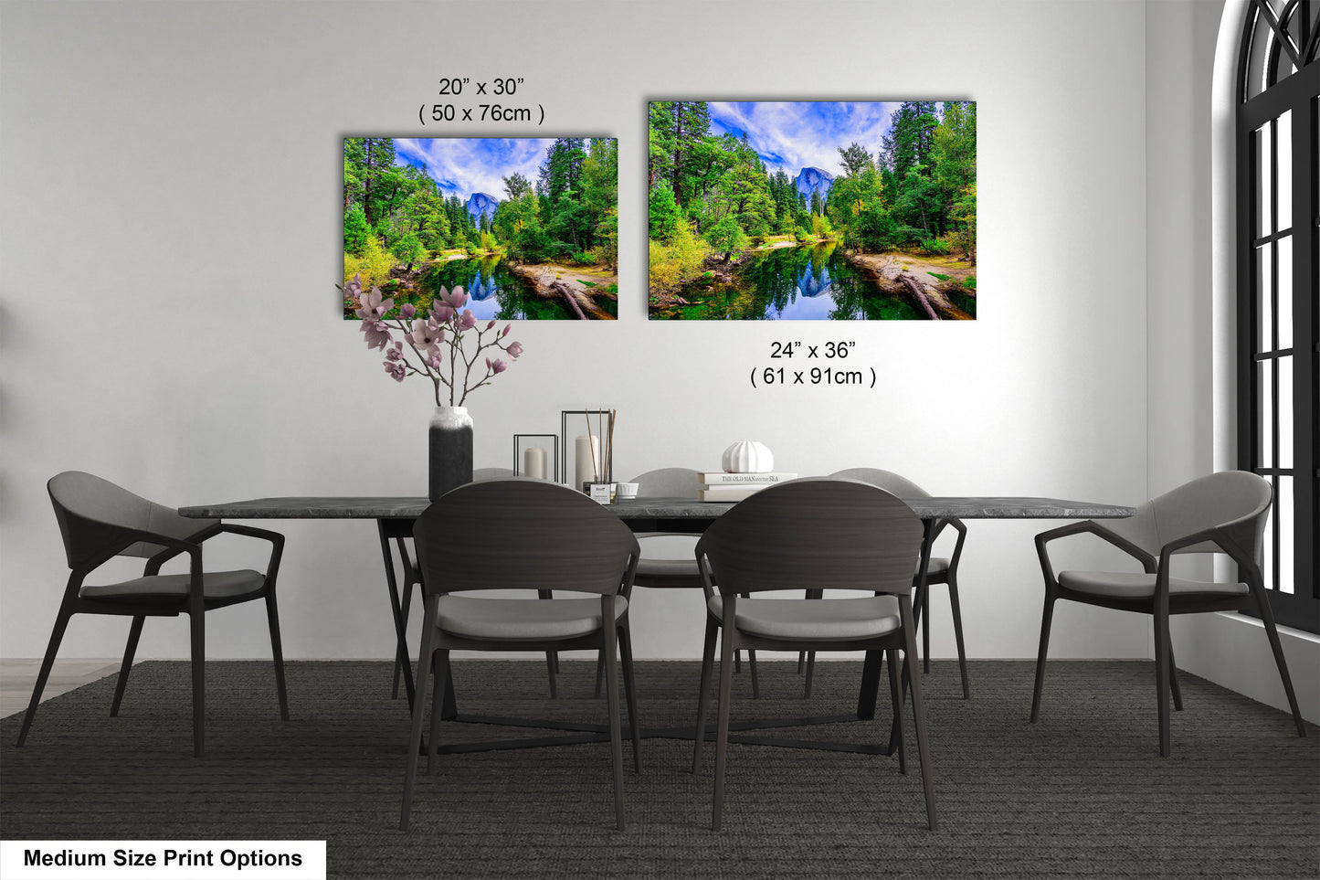 a dining room with a table and chairs