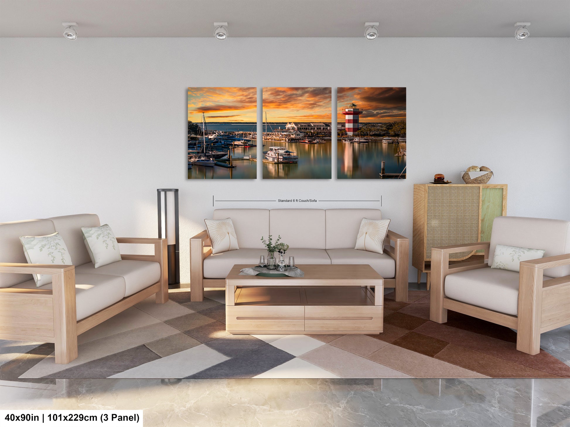 a living room filled with furniture and a painting on the wall