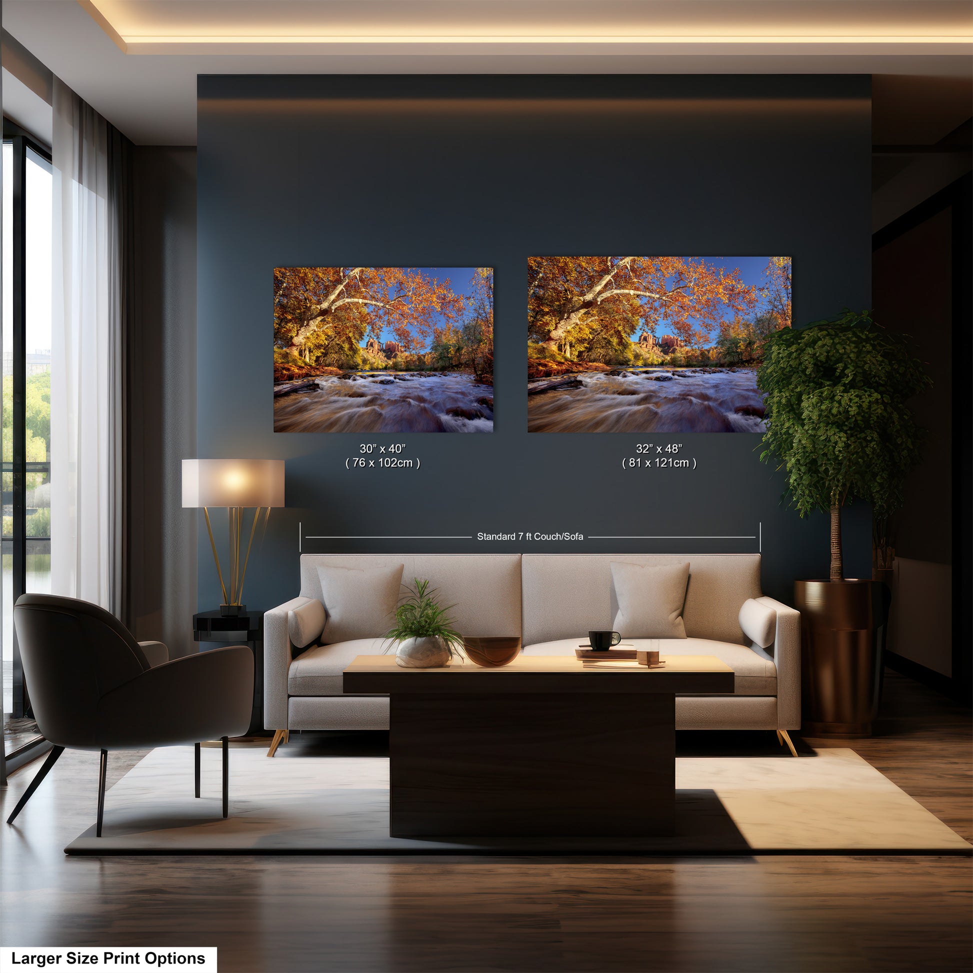 a living room filled with furniture and a painting on the wall