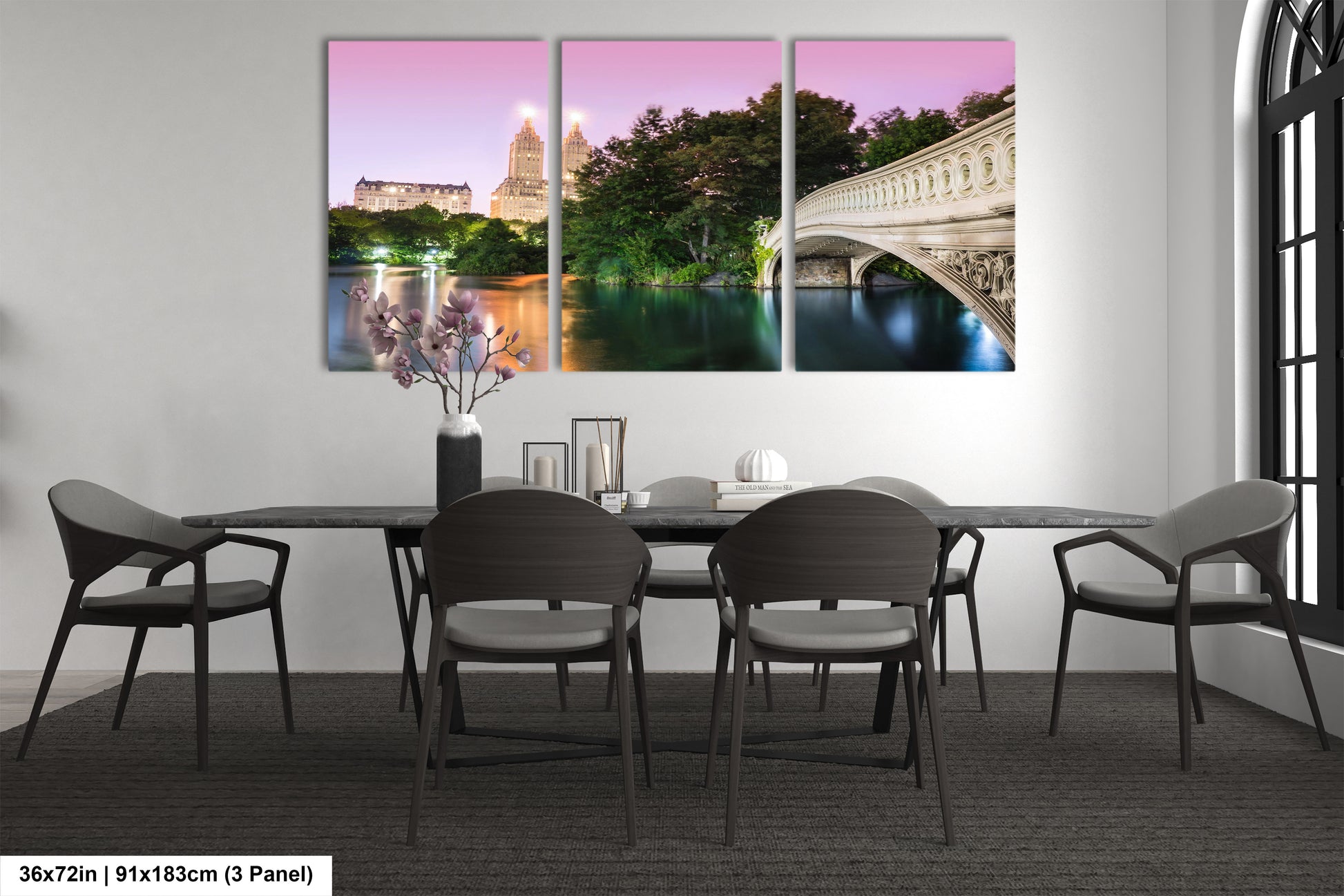 a dining room with a table and chairs
