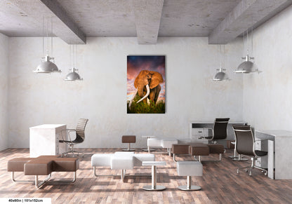 a painting of an elephant in a room