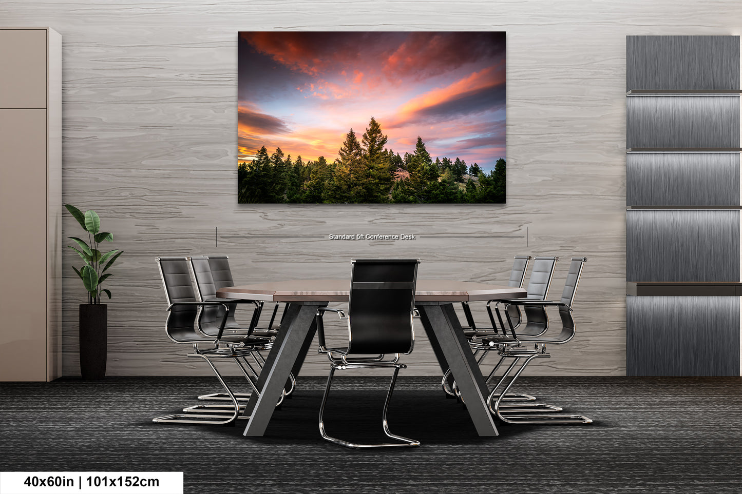 a dining room table with chairs and a painting on the wall