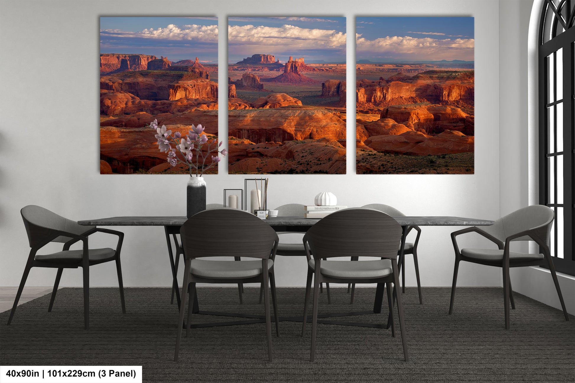 a dining room with a table and chairs