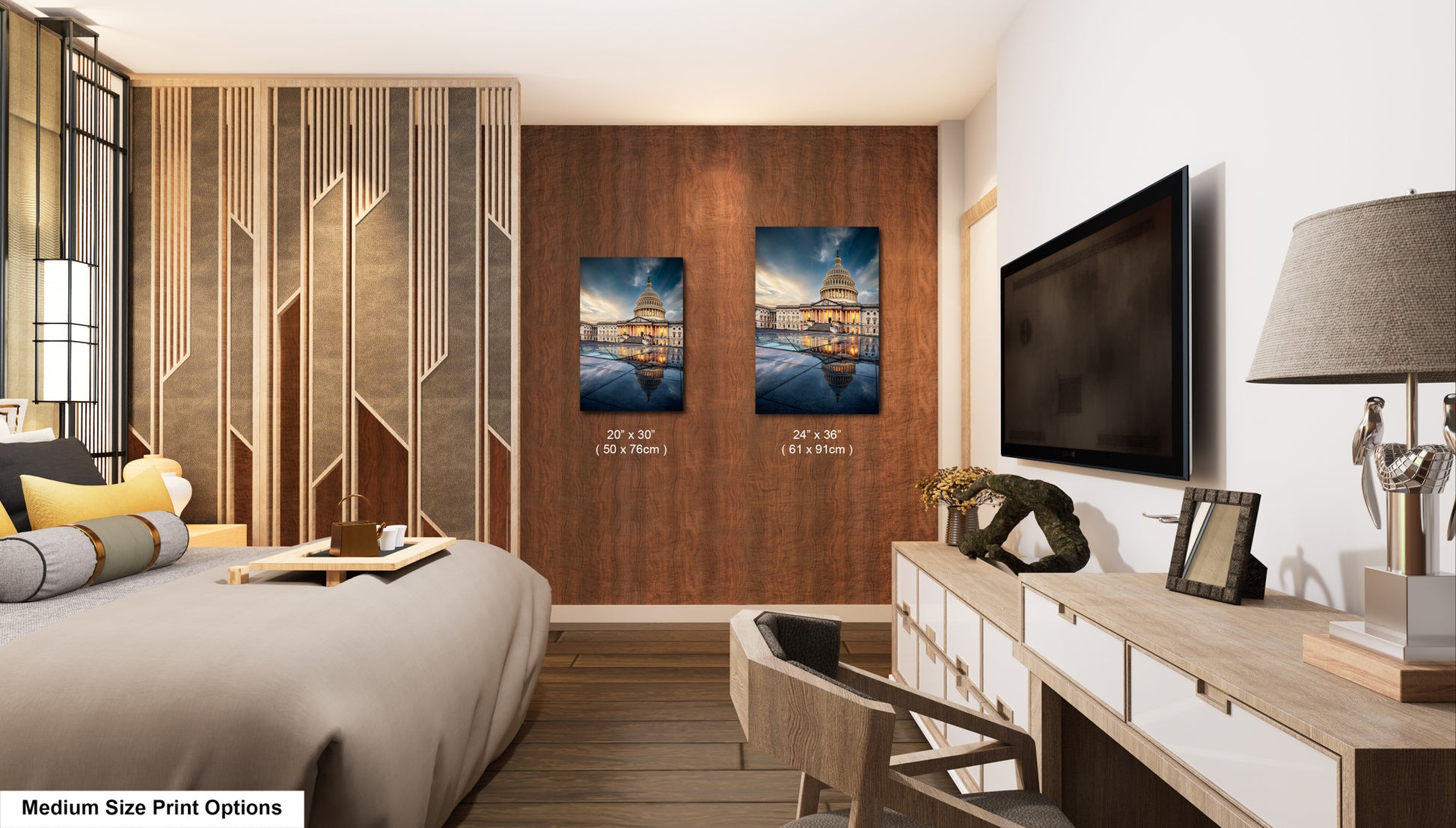 a bedroom with a large bed and a flat screen tv