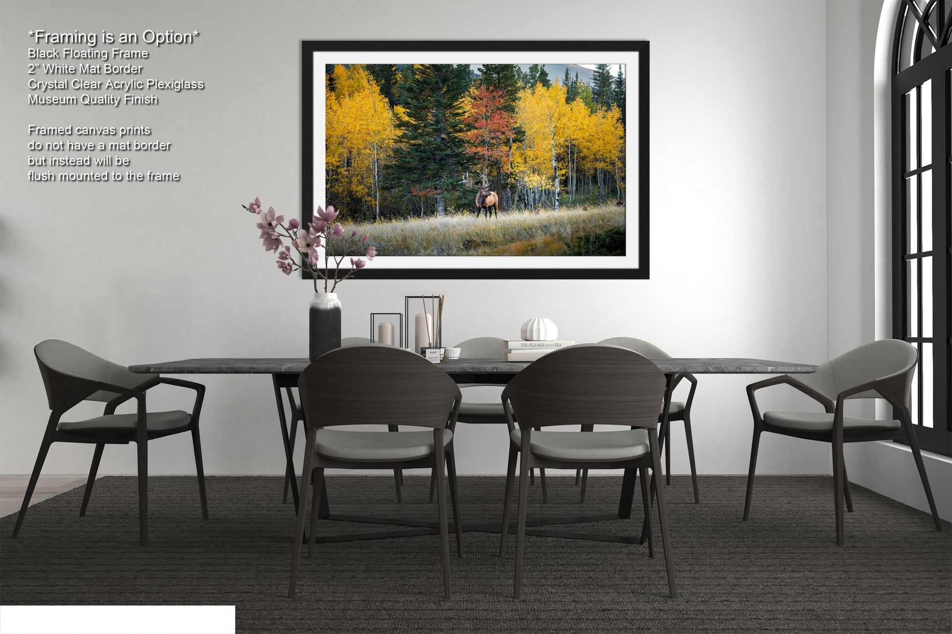 a dining room with a table and chairs