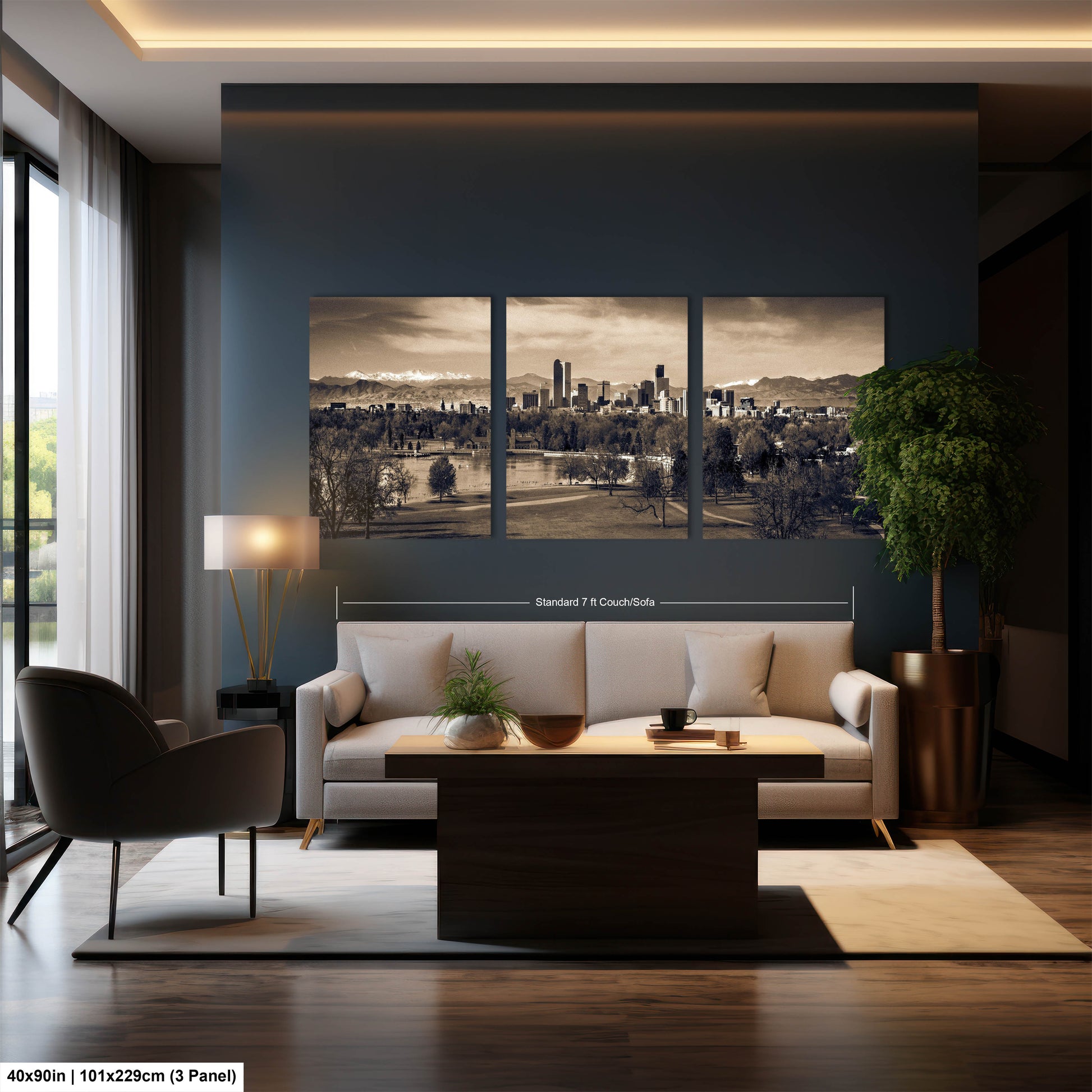 a living room filled with furniture and a painting on the wall