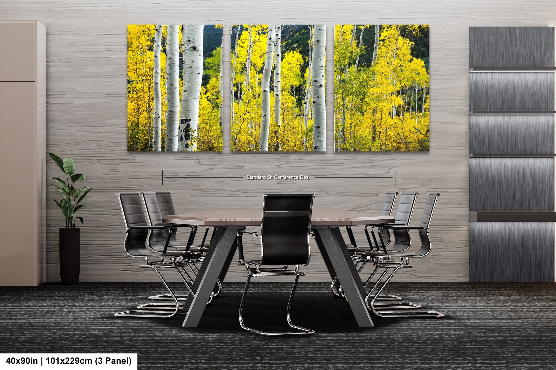 a dining room table with chairs and a painting on the wall