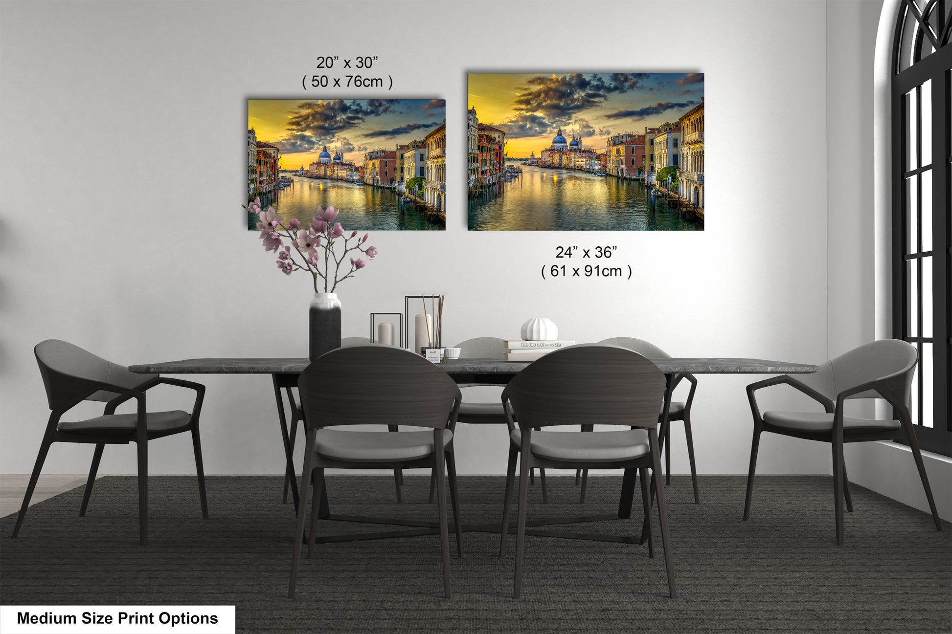 a dining room with a table and chairs