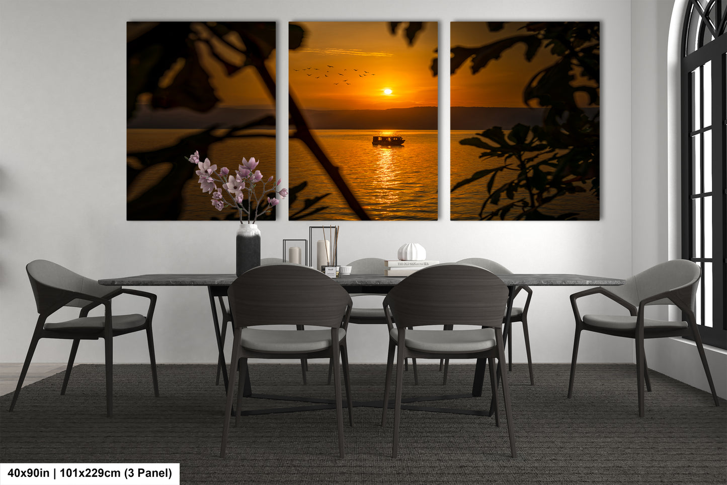 a dining room with a table and chairs