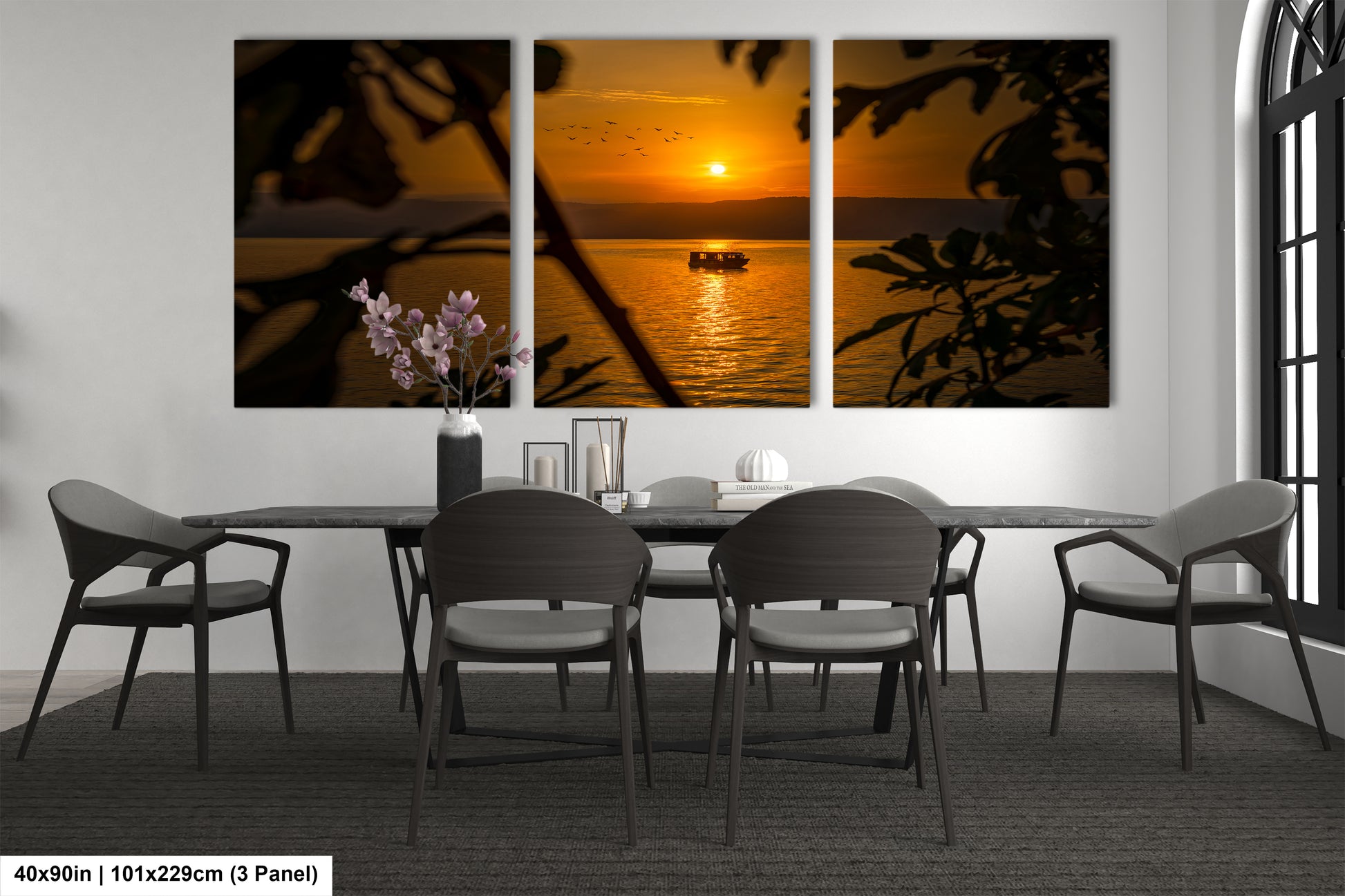 a dining room with a table and chairs