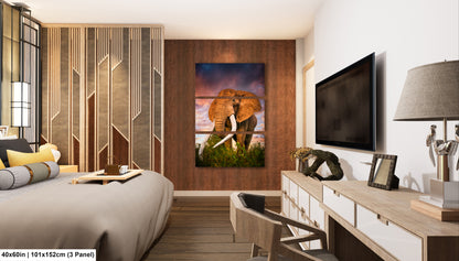 a painting of an elephant in a bedroom