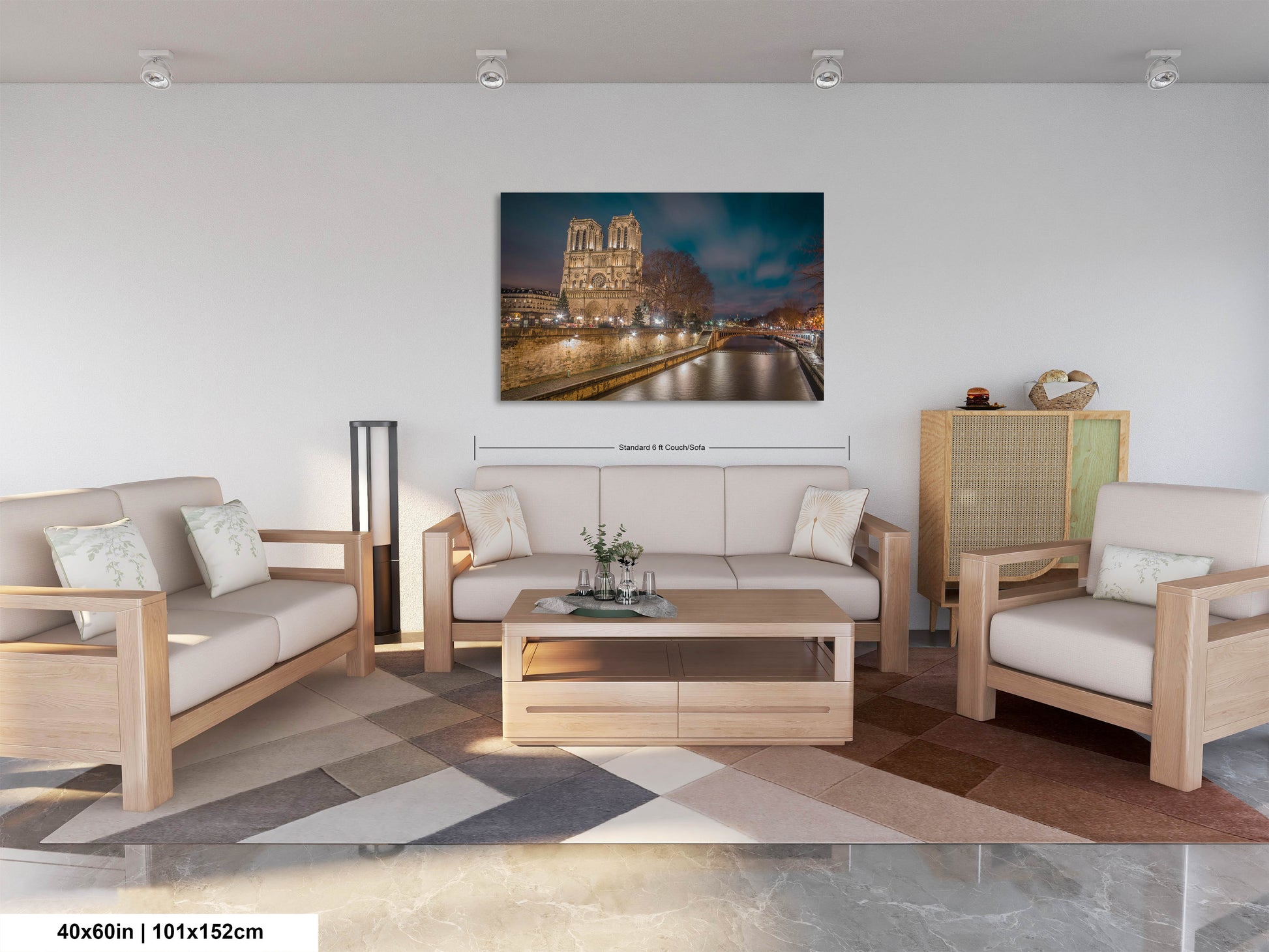 a living room filled with furniture and a painting on the wall
