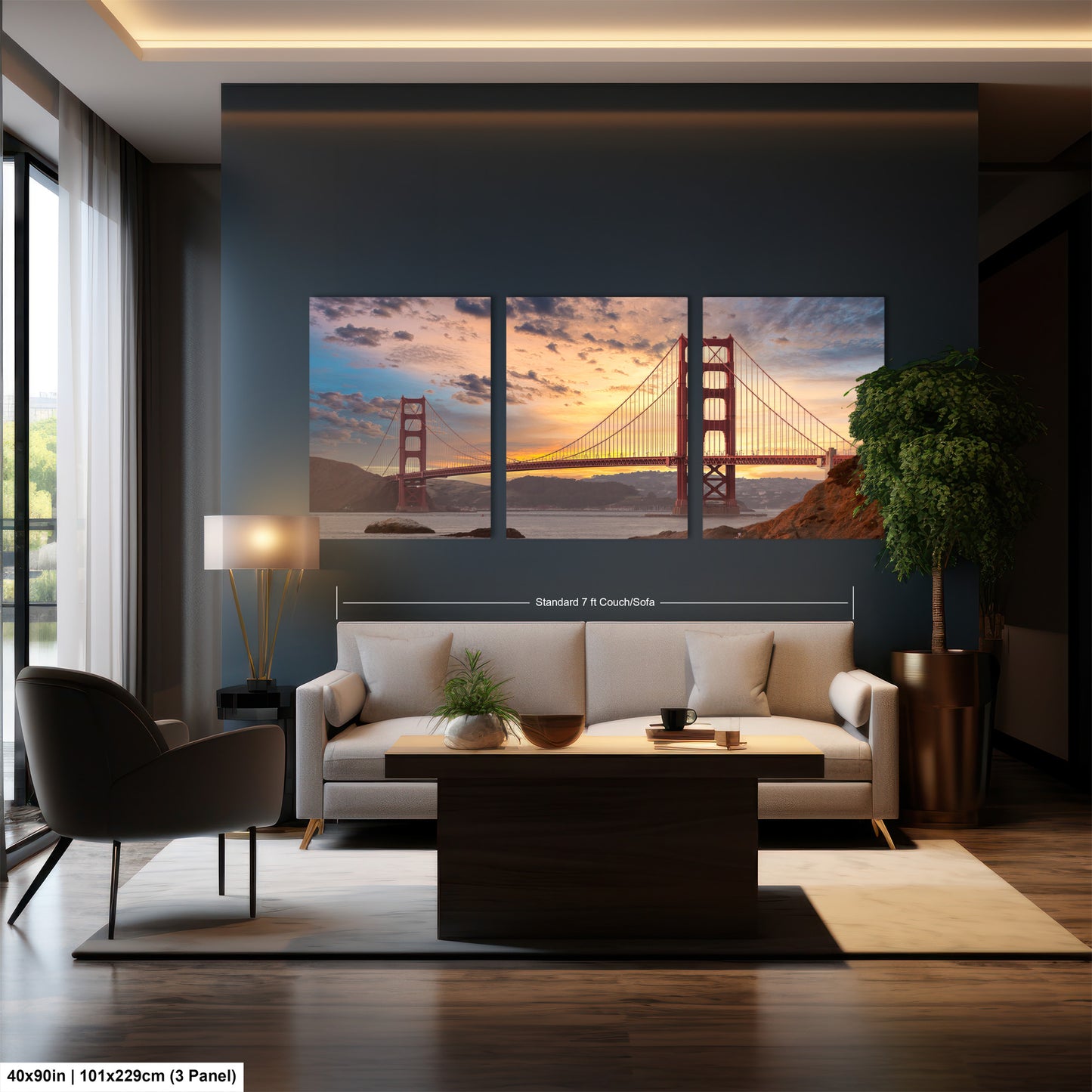 a living room filled with furniture and a painting on the wall