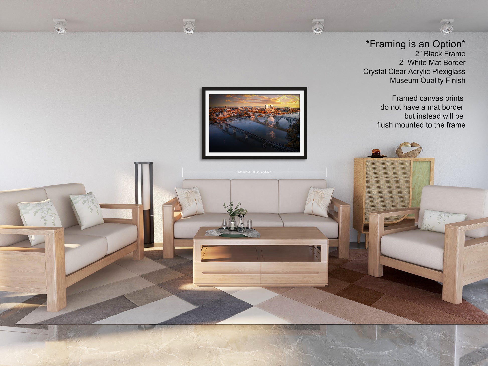 a living room filled with furniture and a painting on the wall
