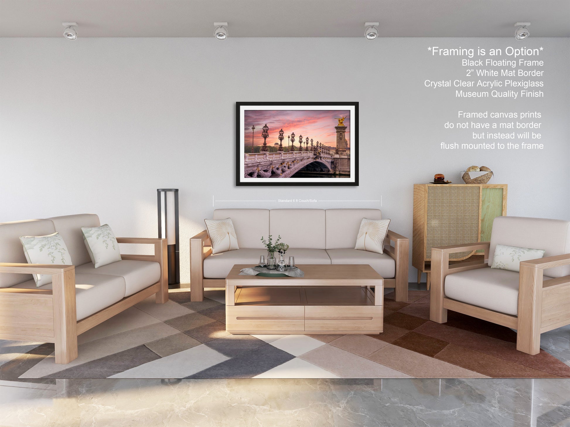 a living room filled with furniture and a painting on the wall