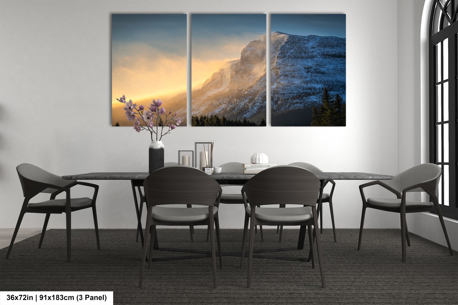 a dining room with a table and chairs