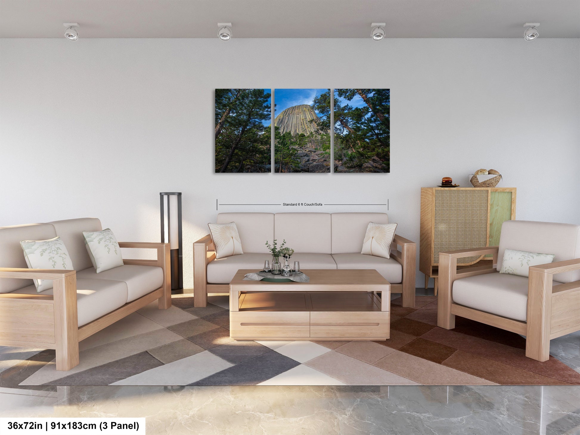 a living room filled with furniture and a painting on the wall