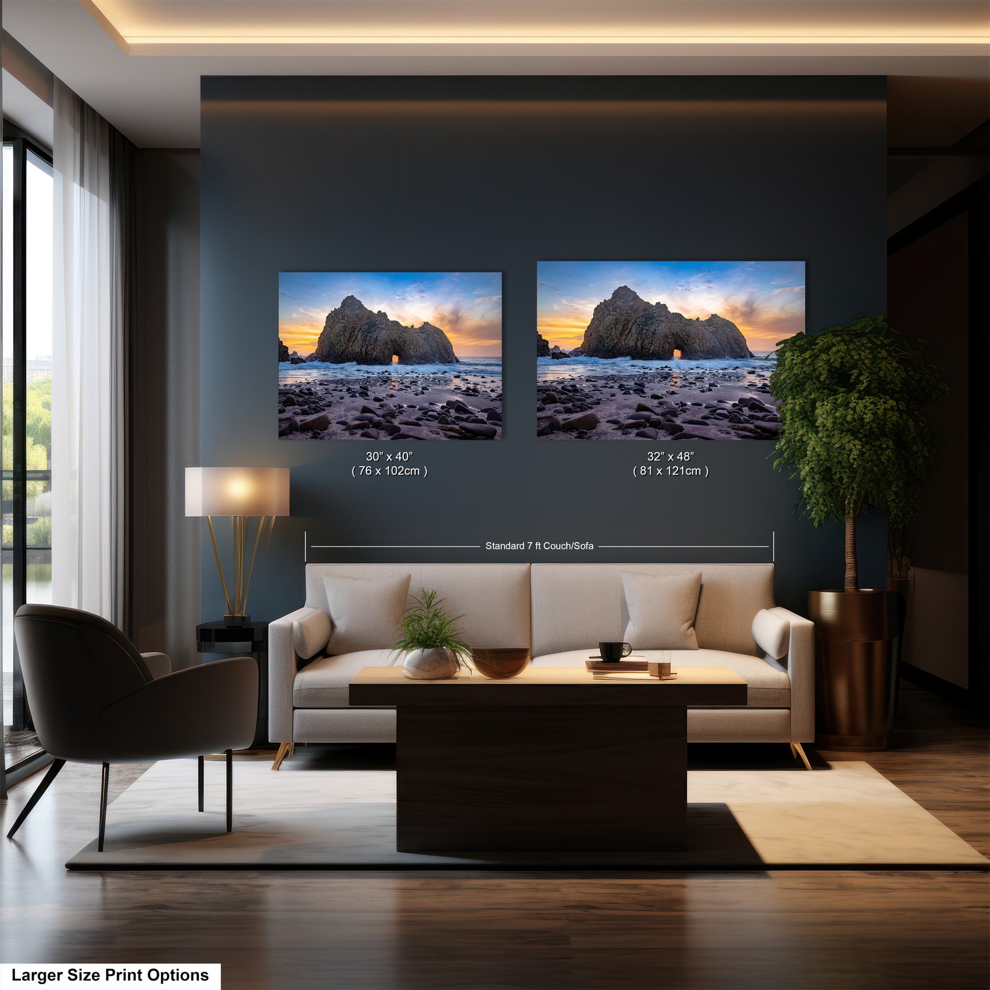a living room filled with furniture and a painting on the wall