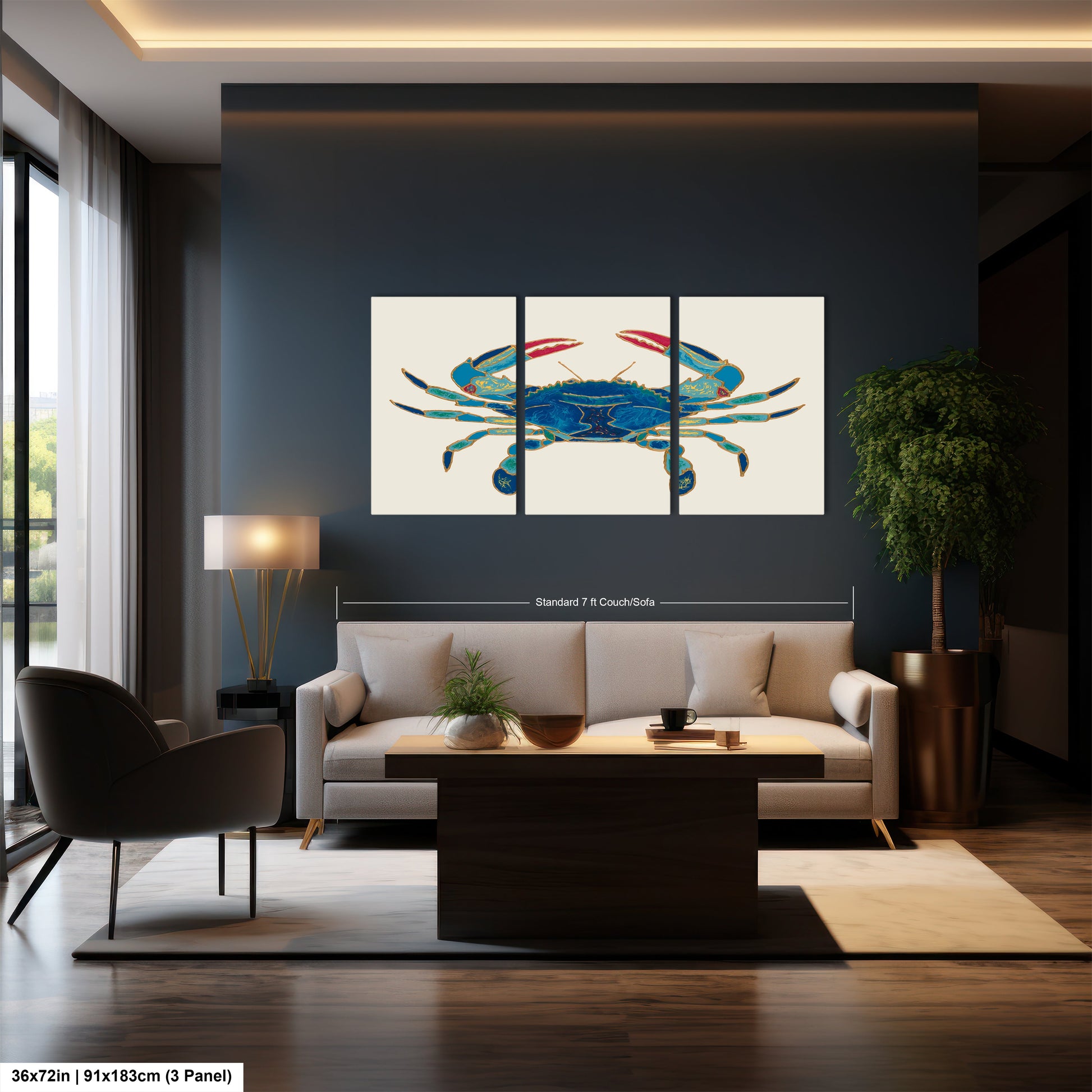 a living room filled with furniture and a painting on the wall