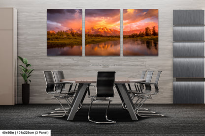 a dining room table with chairs and a painting on the wall