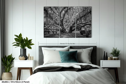 a black and white photo of a bed with pillows