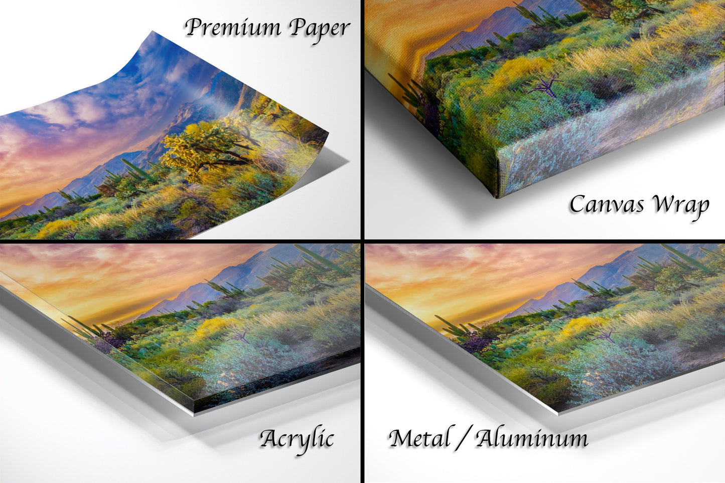 a series of four pictures of a scenic landscape