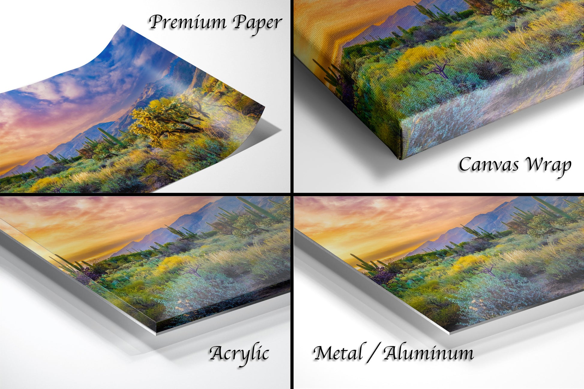 a series of four pictures of a scenic landscape