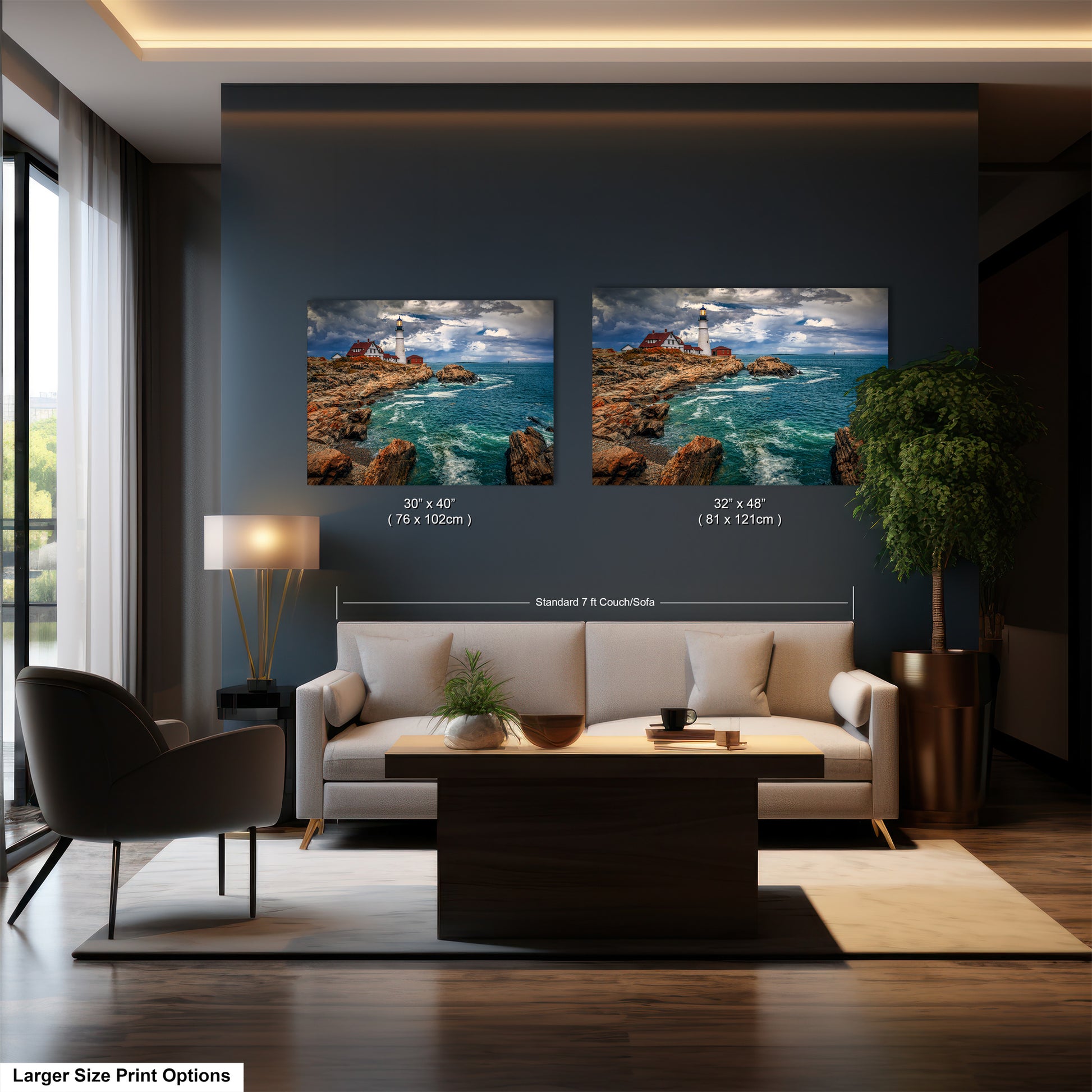 a living room filled with furniture and a painting on the wall