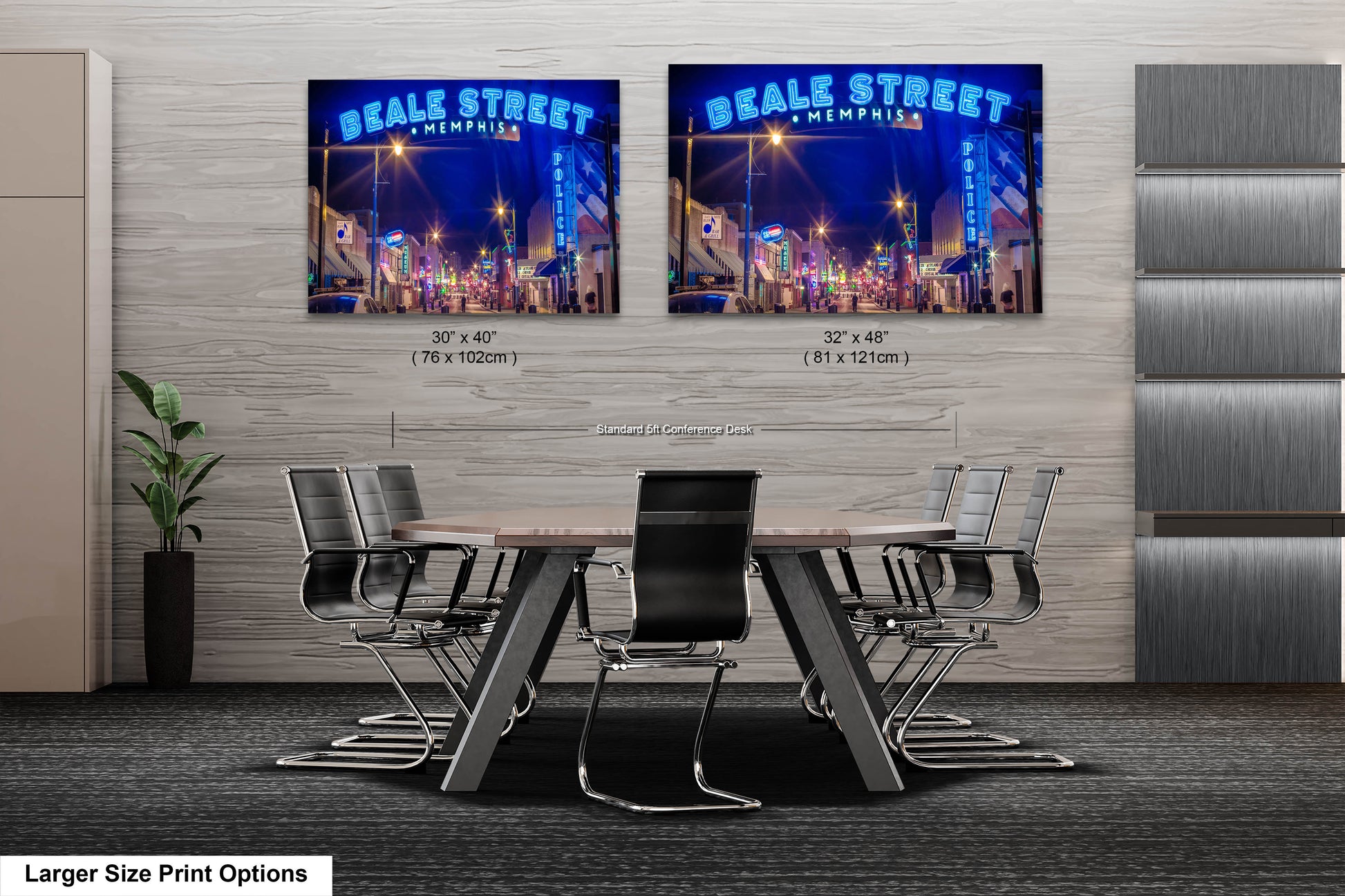 a conference room with a table and chairs
