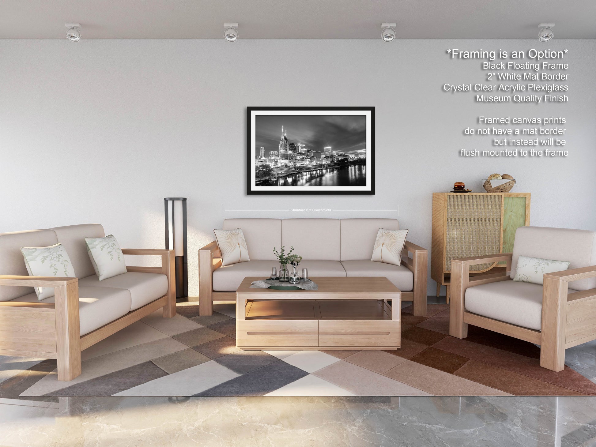 a living room filled with furniture and a painting on the wall
