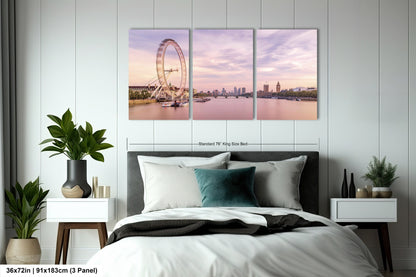 a bedroom with a large bed and a ferris wheel