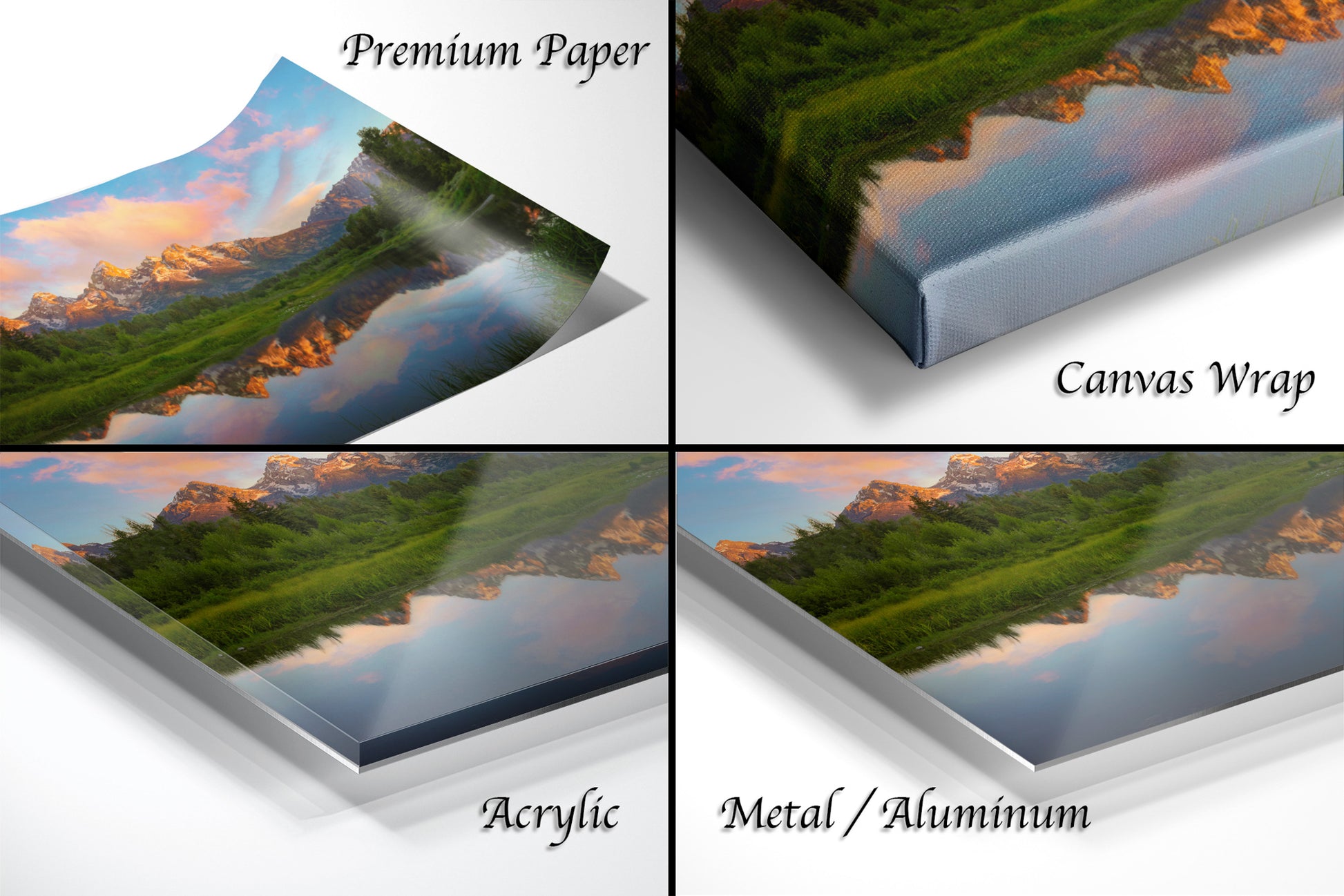 a series of four photos of a landscape