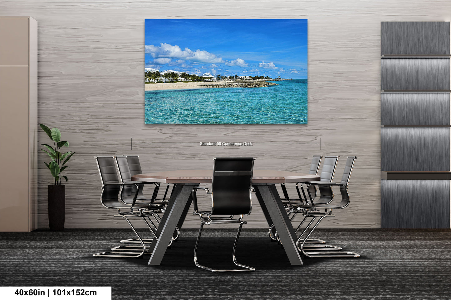 a dining room table with chairs and a painting on the wall
