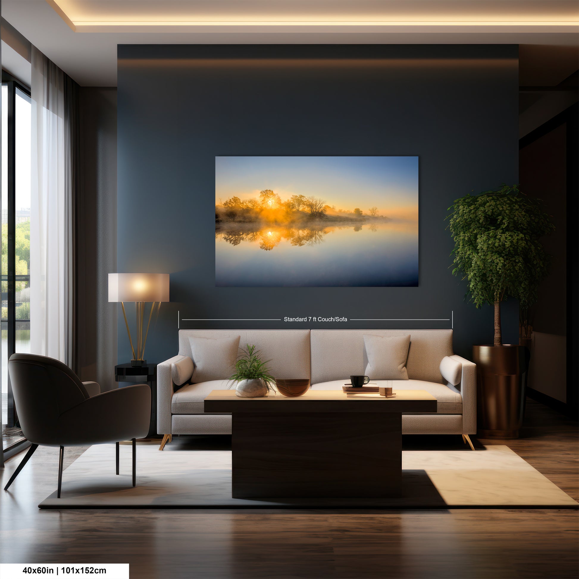 a living room filled with furniture and a painting on the wall