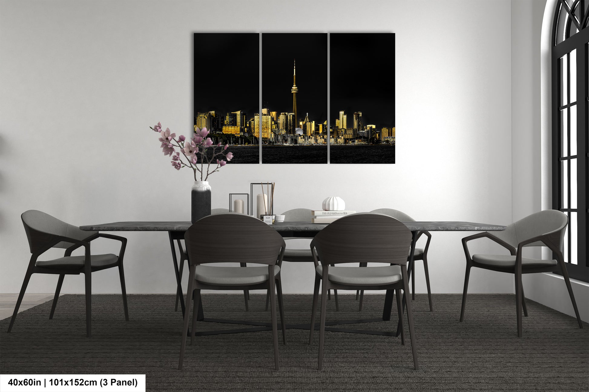 a dining room with a table and chairs