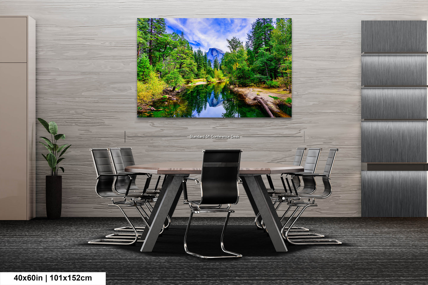 a dining room with a table and chairs and a painting on the wall