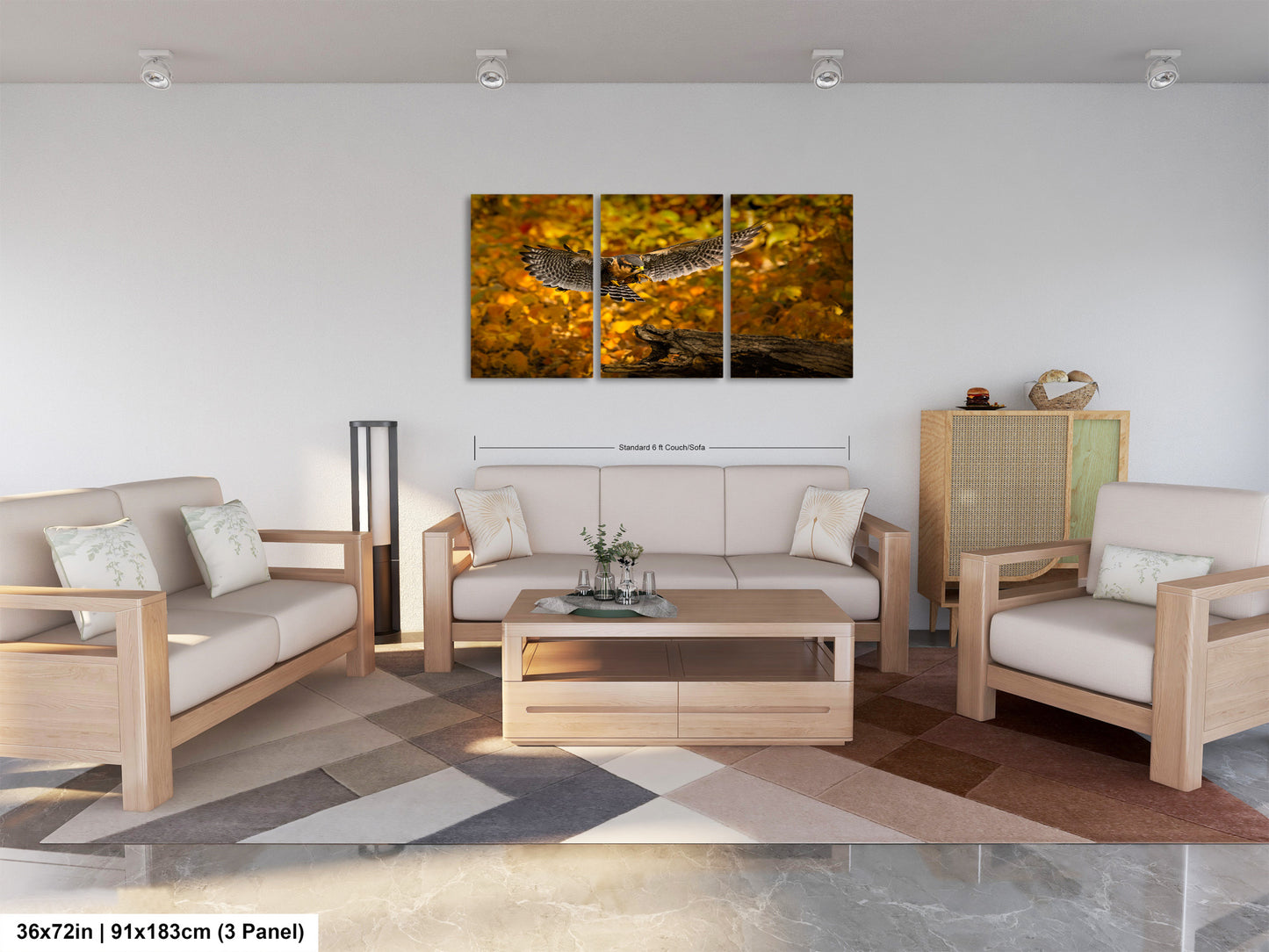a living room filled with furniture and a painting on the wall