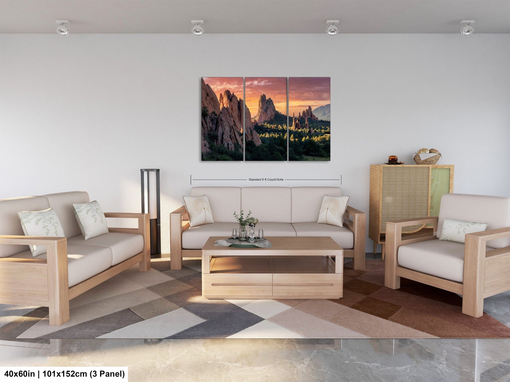 a living room filled with furniture and a painting on the wall