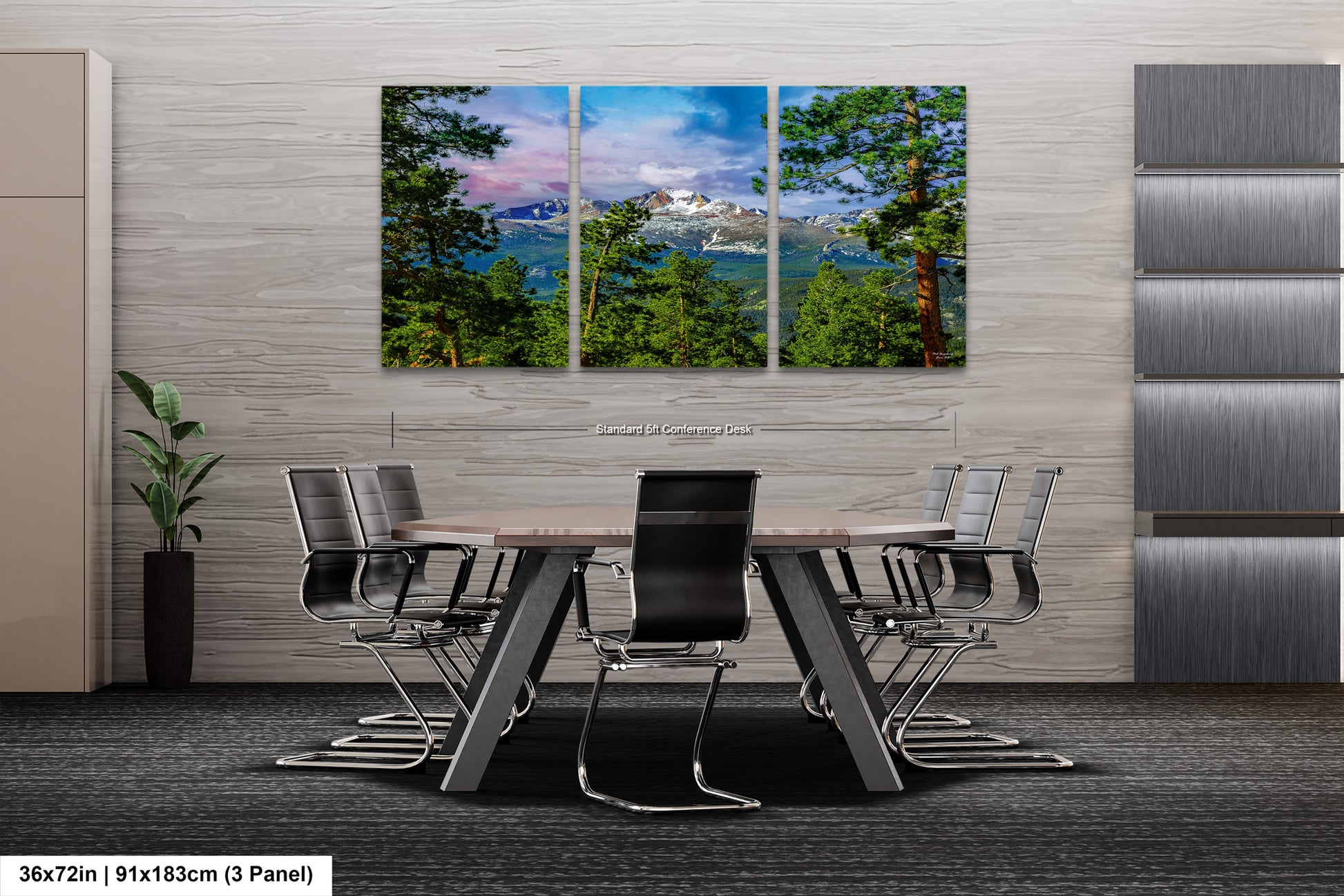 a dining room table with chairs and a painting on the wall