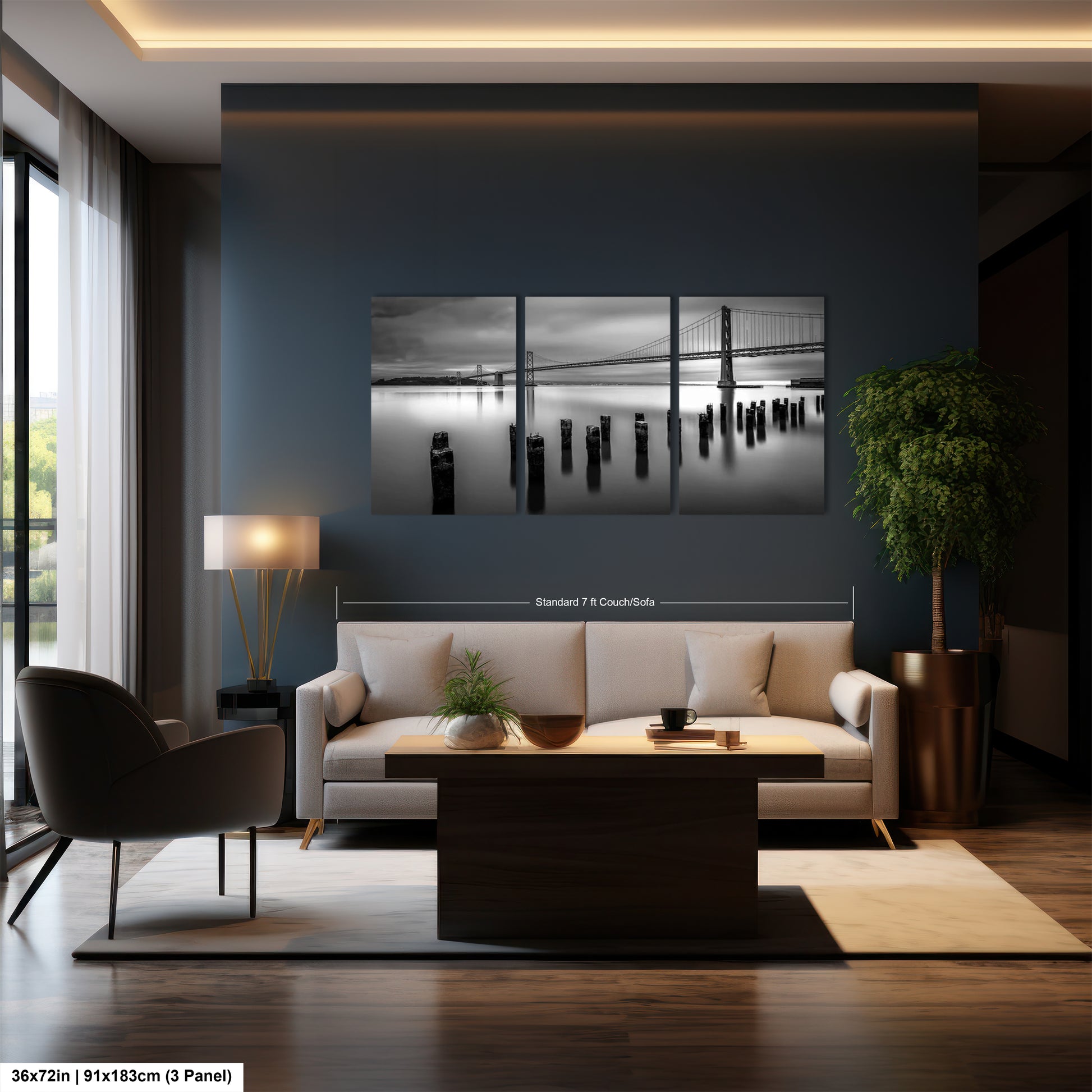 a living room filled with furniture and a painting on the wall