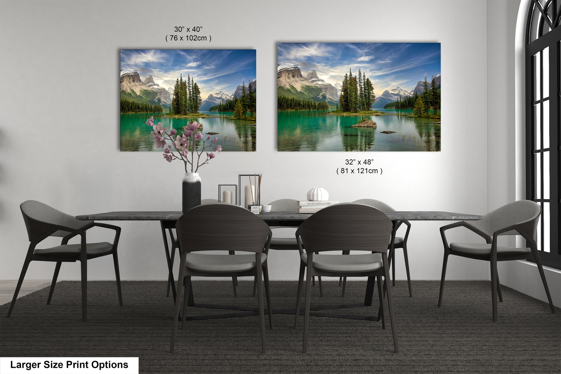 a dining room with a table and chairs