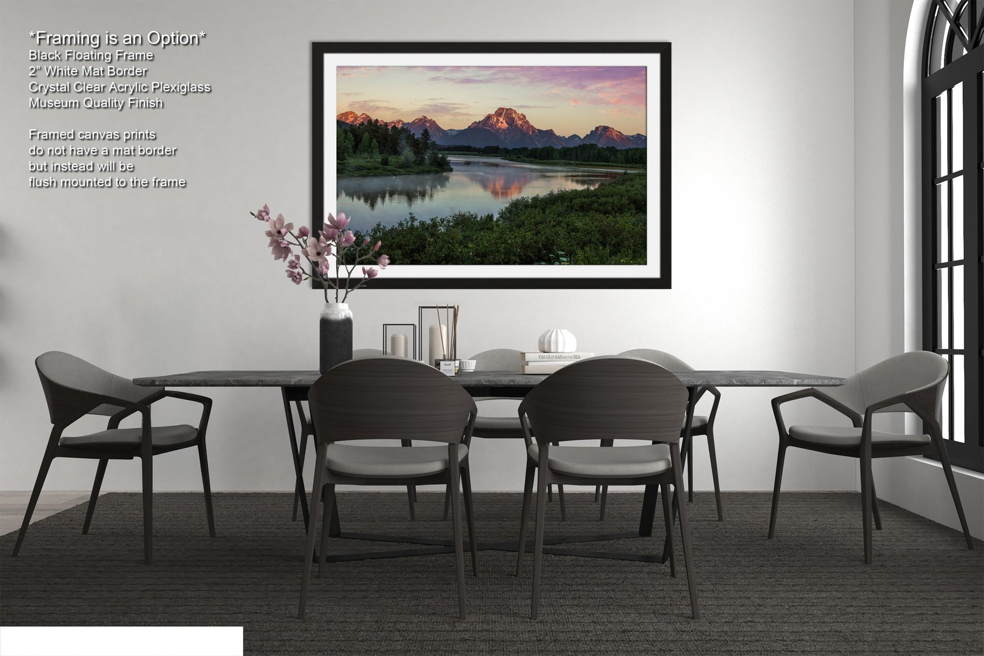 a picture of a dining room with a table and chairs