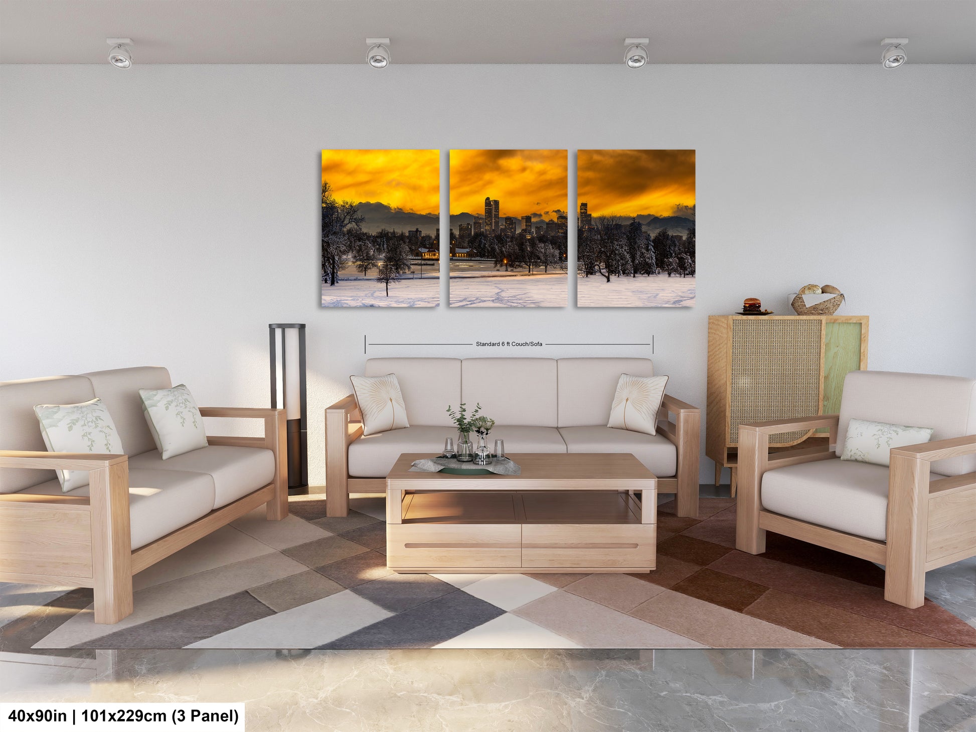 a living room filled with furniture and a painting on the wall