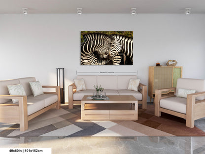 a living room filled with furniture and a painting on the wall