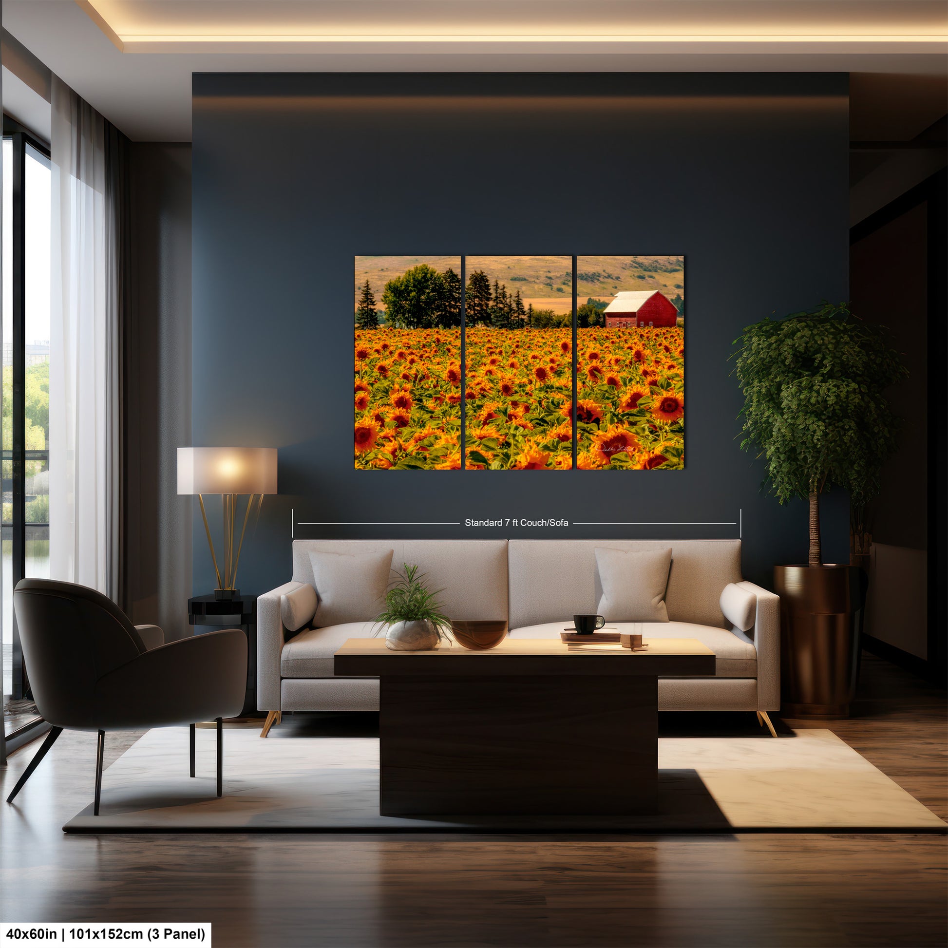 a living room filled with furniture and a painting on the wall