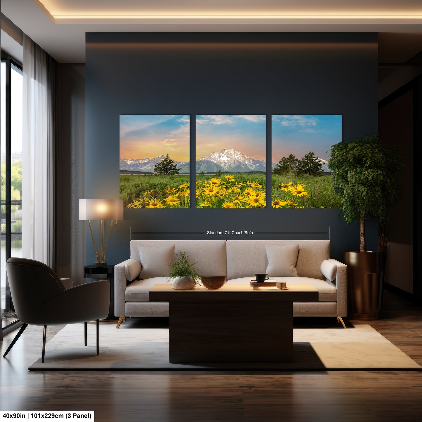 a living room filled with furniture and a large window